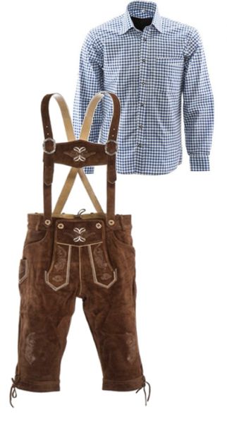 SET PELLEHOSEN F (PANTALONI MARRONE DORATO + CAMICIA BLU)